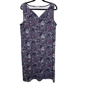 Talbots Dress Women's Large Blue Pink Paisley Sheath Midi Sleeveless Office Work